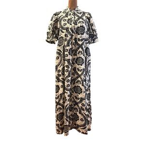 Gigio USA Maxi Dress Womens M Black White Floral Puff Sleeve Indie Boho Prairie